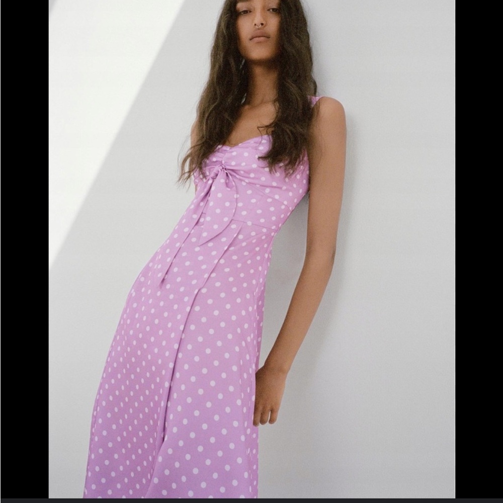 Brand new Zara Lavender Polka Dot slit Midi Dress - Picture 2 of 5